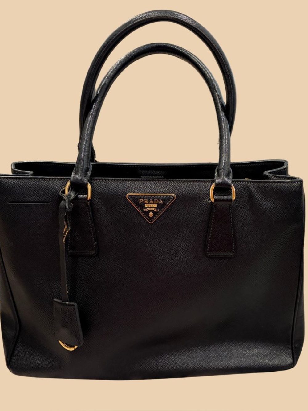 Prada Galleria Black Saffiano Leather Tote Shoulder Bag Gold Hardware
